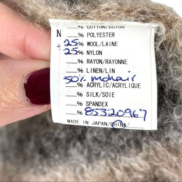 MOHAIR Wool Blend Open Front Shawl Collar Striped Brown Cardigan Size S - Picture 6 of 7